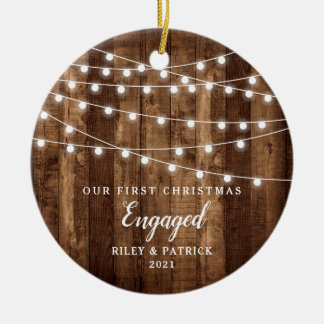 Rustic Wood Fairy Lights Eerste Kerstmis Keramisch Ornament