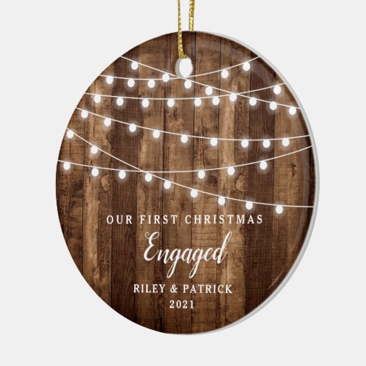 Rustic Wood Fairy Lights Eerste Kerstmis Keramisch Ornament (Links)