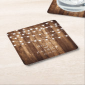Rustic Wood & Fairy Lights Persoonlijk huwelijk Kartonnen Onderzetters (Schuin)