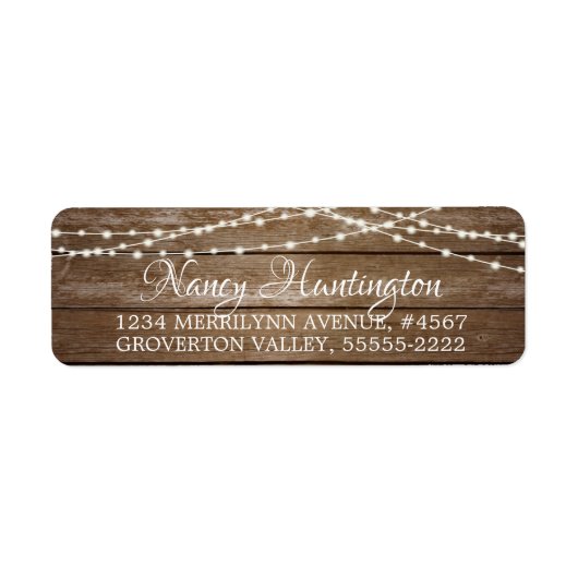 Rustic Wood Fairy String Lights Elegant Script Etiket (Voorkant)
