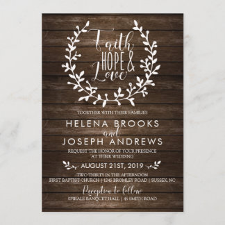 Rustic Wood Faith Wedding Invitation Kaart