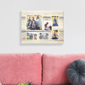 Rustic Wood Familie Foto Collage Script Name 6 Canvas Afdruk (Insitu (Woonkamer))