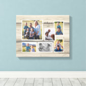 Rustic Wood Familie Foto Collage Script Name 6 Canvas Afdruk (Insitu (Houten vloer))