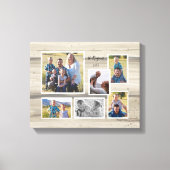 Rustic Wood Familie Foto Collage Script Name 6 Canvas Afdruk (Voorkant)