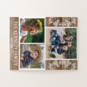 Rustic Wood Familie Naam Foto Collage Legpuzzel (Horizontaal)