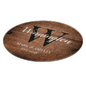 Rustic Wood Familie Naam Monogram Weddenschap Datu Snijplank (Hoek)