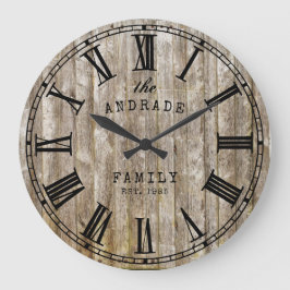 Rustic Wood Familie Naam Roman Numeral Farmhouse Grote Klok