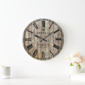 Rustic Wood Familie Naam Roman Numeral Farmhouse Grote Klok (Huis)