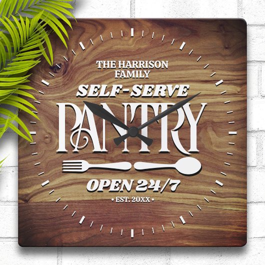 Rustic Wood Familie Pantry Gepersonaliseerd Vierkante Klok