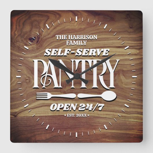 Rustic Wood Familie Pantry Gepersonaliseerd Vierkante Klok (Voorkant)