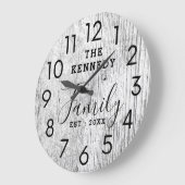 Rustic Wood Familienaam Boerderij Zwart-wit Grote Klok (Hoek)