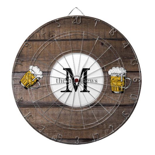 Rustic Wood Familienaam Monogrammed Beer Dartbord (Voorkant)