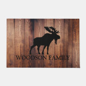 Rustic Wood Familienaam Moose Silhouette Deurmat (Voorkant)