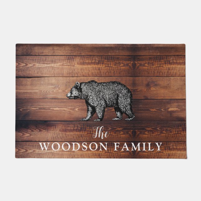Rustic Wood Familienaam Walk Beer Doormat Deurmat (Voorkant)