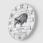 Rustic Wood Familienaam Walking Bison Buffalo Grote Klok (Hoek)