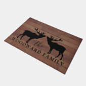 Rustic Wood Familienaam Walking Elk Deurmat (Schuin)