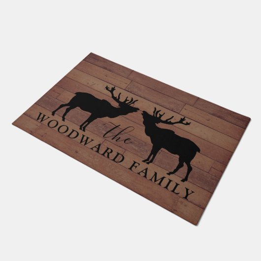 Rustic Wood Familienaam Walking Elk Deurmat (Schuin)