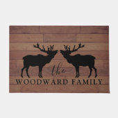Rustic Wood Familienaam Walking Elk Deurmat (Voorkant)