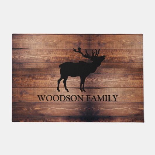 Rustic Wood Familienaam Walking Elk Deurmat (Voorkant)