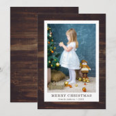 Rustic Wood Family Foto Merry Kerstmis Feestdagenkaart (Voorkant / Achterkant)
