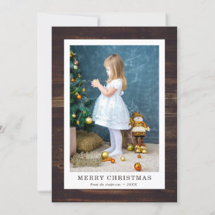 Rustic Wood Family Foto Merry Kerstmis Feestdagenkaart