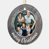 Rustic Wood Family Foto Merry Kerstmis Keramisch Ornament (Links)