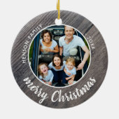 Rustic Wood Family Foto Merry Kerstmis Keramisch Ornament (Achterkant)