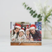 Rustic Wood Family Foto Merry Kerstmis Modern Briefkaart (Staand voorkant)
