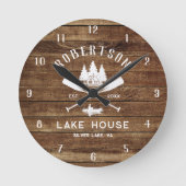 Rustic Wood Family Lake House Vissersbomen Ronde Klok (Voorkant)