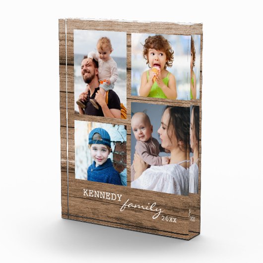 Rustic Wood Family Name 4 Photo Collage Block Fotoblokken (Rechts)