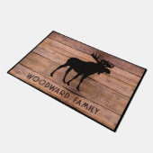 Rustic Wood Family Name Moose Silhouette Deurmat (Schuin)