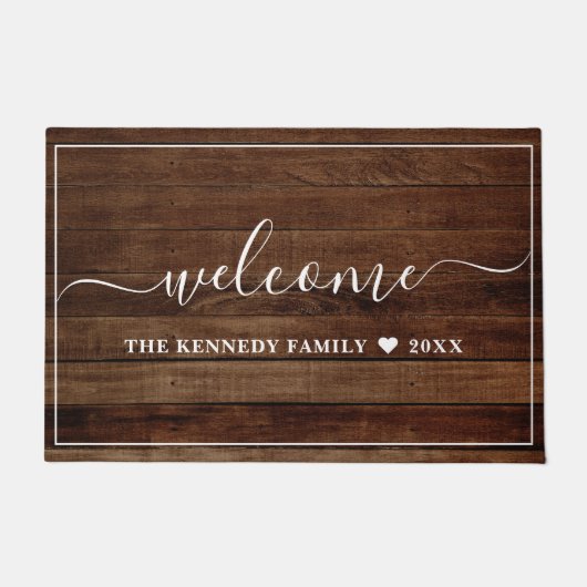 Rustic Wood Family Name Personalized  Welcome Deurmat (Voorkant)