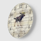 Rustic Wood Family Name Walking Moose Large Clock Grote Klok (Hoek)