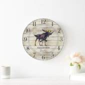 Rustic Wood Family Name Walking Moose Large Clock Grote Klok (Huis)
