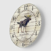 Rustic Wood Family Name Walking Moose Large Clock Grote Klok (Hoek)