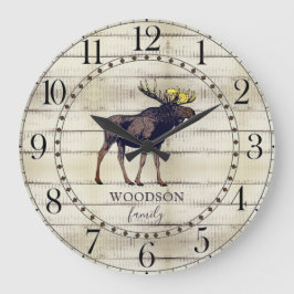 Rustic Wood Family Name Walking Moose Large Clock Grote Klok