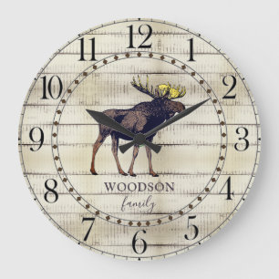Rustic Wood Family Name Walking Moose Large Clock Grote Klok