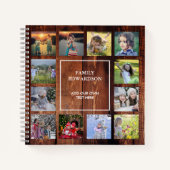 Rustic wood family photo collage monogram name notitieboek (Voorkant)