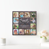 Rustic Wood Family Photo gepersonaliseerd Vierkante Klok (Huis)