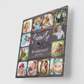 Rustic Wood Family Photo gepersonaliseerd Vierkante Klok (Hoek)