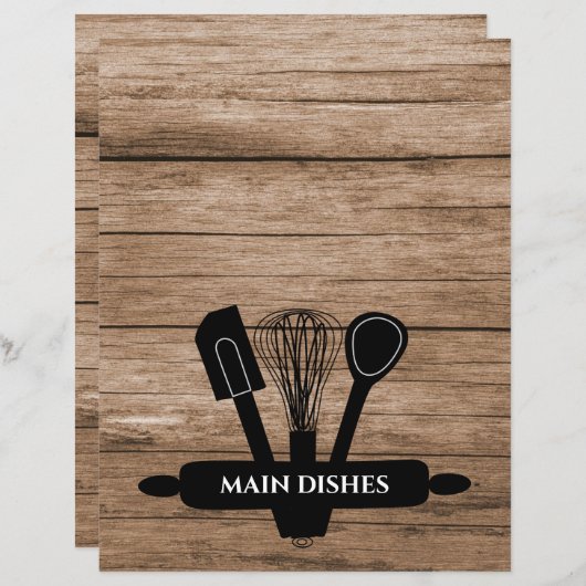 Rustic Wood Family Recipe Cookbook Divider (Voorkant / Achterkant)