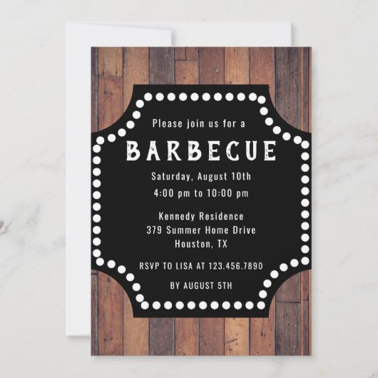 Rustic Wood Farmhouse Barbeque BBQ  Kaart (Voorkant)