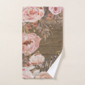 Rustic Wood Farmhouse Blush Pink Waterverf Floral Bad Handdoek (Handdoek)