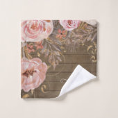Rustic Wood Farmhouse Blush Pink Waterverf Floral Bad Handdoek (Wasdoekje)