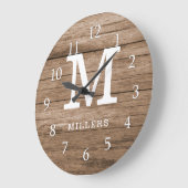 Rustic Wood Farmhouse Family Monogram Grote Klok (Hoek)