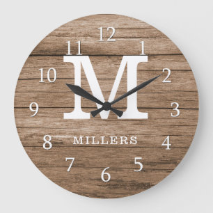 Rustic Wood Farmhouse Family Monogram Grote Klok