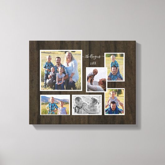 Rustic Wood Farmhouse Family Photo Collage Script Canvas Afdruk (Voorkant)