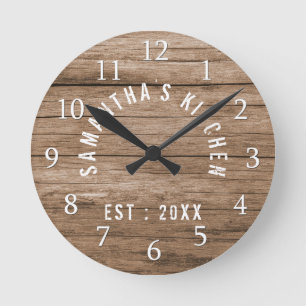 Rustic Wood Farmhouse Kitchen Personalized Ronde Klok
