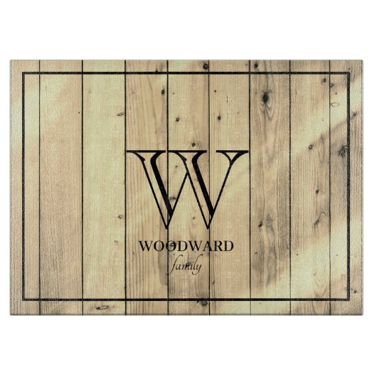 Rustic Wood Farmhouse Monogram Snijplank (Voorkant)