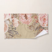 Rustic Wood Farmhouse Tan n Pink Waterverf Floral Bad Handdoek (Handdoek)